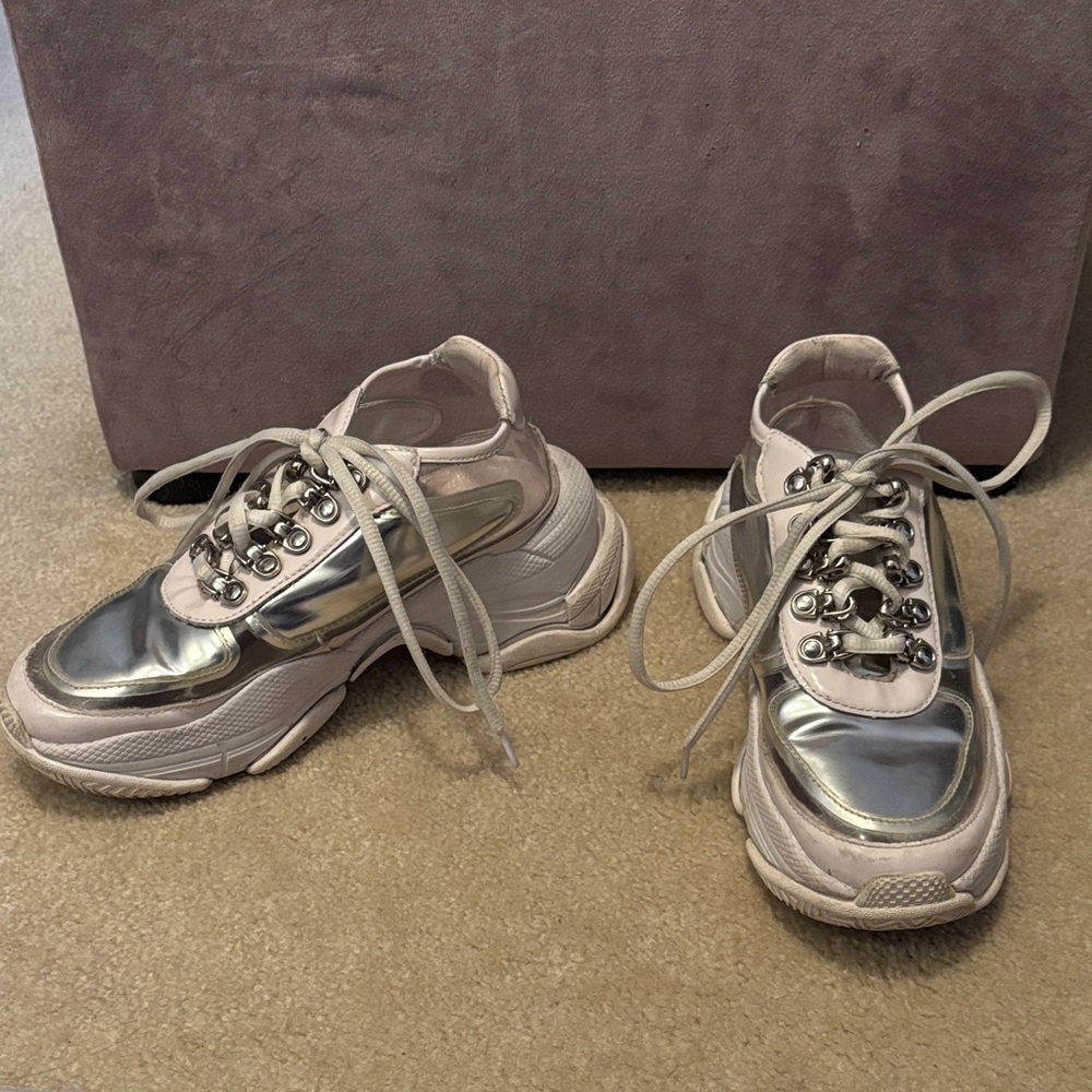 Jeffrey Campbell Leather/ Synthetic Chunky Platform Silver Sneakers